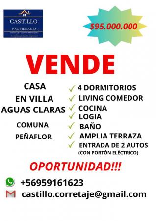 VENDO CASA EN VILLA AGUAS CLARAS PEÑAFLOR
