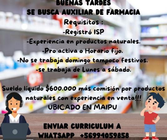 OFERTA DE EMPLEO AUXILIAR DE FARMACIA