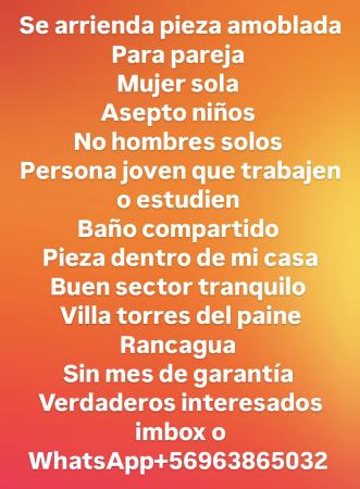 ARRIENDO PIEZA AMOBLADA PARA PAREJA O MUJER SOLA 