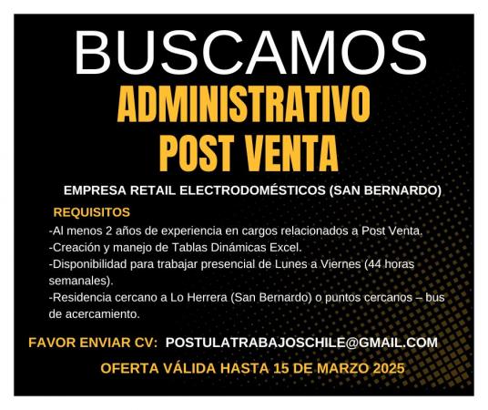 ADMINISTRATIVA/O POST VENTA